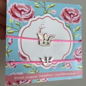 Mom and daughter matching queen 925 silver crown with adjustable pink thread